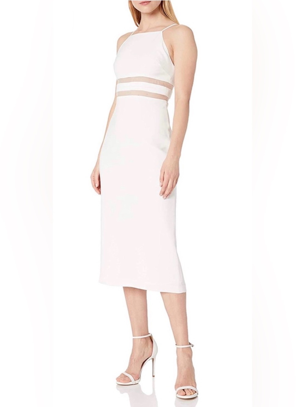NEW BCBGMaxAzria White Inset Sleeveless Midi Dress Size 8